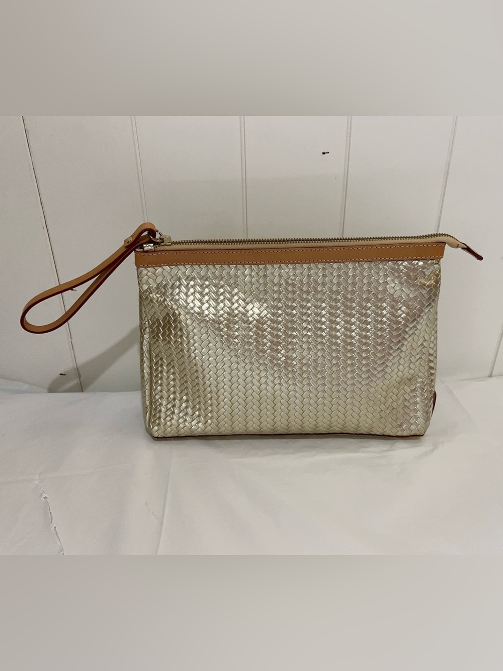 Cavalcanti Leather Clutch Purse Made in Italy Metallics Gold Leather Tan
